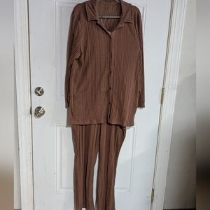 Cuddl Duds Brown Ribbed Lounge Set